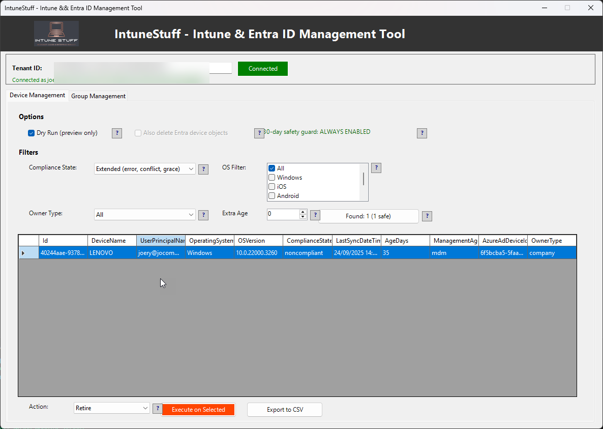 Device Management Tab